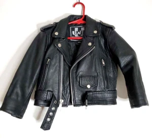 UNIK INTERNATIONAL XS Classic Black Leather Motorcycle Jacket Boy's Size XS - Picture 1 of 7