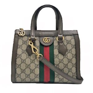 Auth GUCCI Ophidia GG Small Tote Bag 547551 Beige Ebony Green Red PVC Leather JP