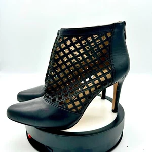 Antonio Melani Mena Caged Black Leather Laser-Cut Ankle Boots Size 8M - Picture 1 of 14