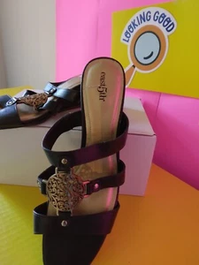 East5th Dark-brown Stiletto Wedge Heels Slip-On Size 8.5-M - Picture 1 of 7
