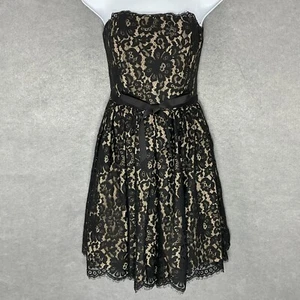Robert Rodriguez Dress Womens 6 Black Lace Overlay Strapless Sash Waist Party - Picture 1 of 16