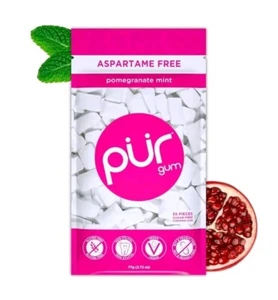 PUR Xylitol Chewing Gum POMEGRANATE MINT (55 Pieces) Sugarless Vegan Pure - Picture 1 of 3