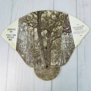 Antiguo ventilador de mano plegable publicitario roble encantado Stanley Park Westfield Mass. - Imagen 1 de 6