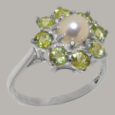 Solid 925 Sterling Silver Pearl & Peridot Womens Cluster Ring - Sizes 4 to 12 - Image 1 of 4