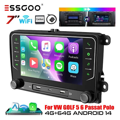 Autoradio Android 14 4+64GB Carplay GPS NAV RDS Für VW Golf MK5 MK6 Touran Polo - Bild 1 von 4