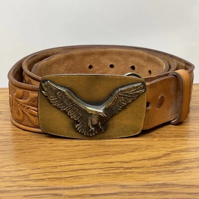 Diamond Jubilee Leather Belt w/ 1978 Great American Brass Belt Buckle Eagle - Image 1 of 4