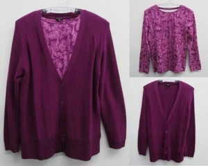 TALBOTS SET KNIT CARDIGAN & LONG SLEEVE TEE TOP FUCHSIA WOMENS LARGE PARIS - Picture 1 of 17