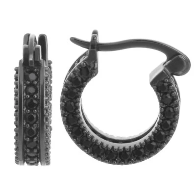 Pendientes a presión de aro Huggie helados completos tono negro plata dorado para hombre y mujer HE 1011 Foto 1 de 3