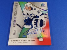 19-20 UD SP GAME USED CARTER VERHAEGHE AUTHENTIC ROOKIE AUTO PATCH RC #/15 SPGU