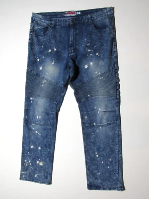 Chams Jeans Mens Size 38x32 Blue Denim Paint Splatter Hip Hop Streetwear Stretch - Image 1 of 4