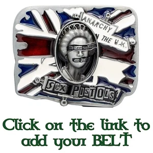 Fibbia cintura metallo Sex Pistols biker punk rock anarchia nel Regno Unito God Save Queen - Foto 1 di 3