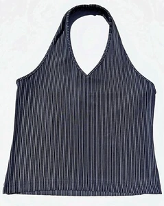 VTG 90s Y2K Retro Tank Top Halter Backless Stretch Pinstripe Club USA NOS NWT - Picture 1 of 4