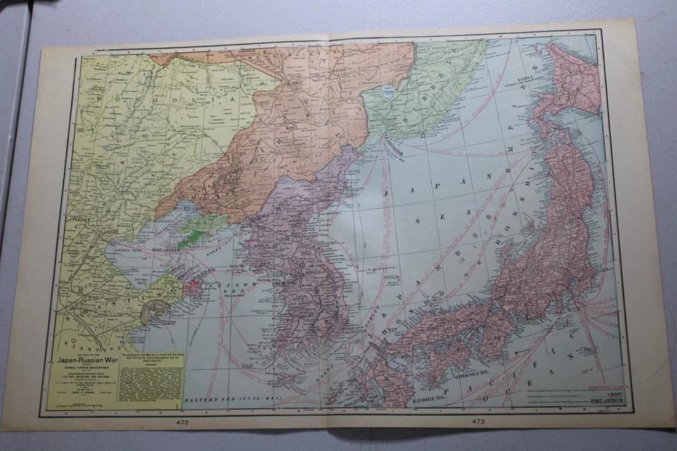 1904 Antique CRAM Map of SEAT OF THE JAPAN-RUSSIAN  WAR  / 14x22" - Image 1 of 1