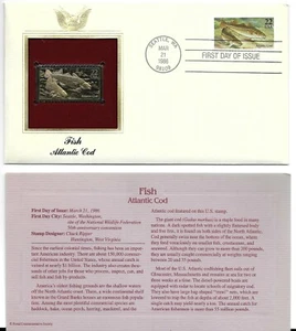 Fish-Atlantic Cod--1st day issue-Golden Replica - Picture 1 of 1