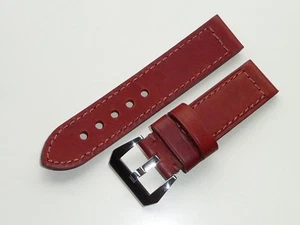 24mm Hand-Knit Brown Genuine Leather Band Strap with Polished Buckle fit PANERAI - Picture 1 of 5