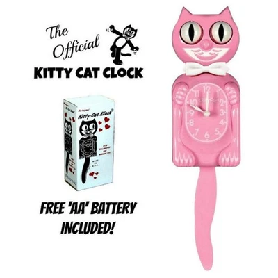 RELOJ GATO GATITO SATINADO ROSA (Tamaño 3/4) 12.75" Batería Gratis Kit Retro-Reloj Gato Foto 1 de 2