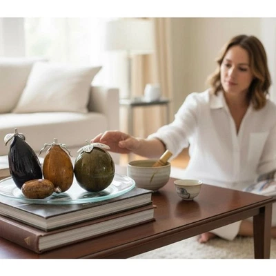 Artesana Home Vintage MCM Calabaza Fruta Peso Peltre Tallo Hoja Berenjena  Foto 1 de 4