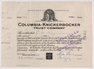 1913 Columbia-Knickerbocker Trust Company Aktienzertifikat New York - Bild 1 von 1