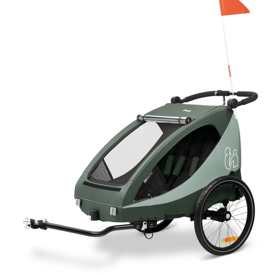 Hauck Fahrrad Kinder Anhänger 2in1 BikeTrailer Buggy DRYK DUO PLUS green 2Kinder