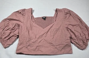 Express Balloon Sleeve Cropped Linen Top Size XL Maude Pink V Neck - Picture 1 of 8
