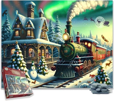 ALL JIGSAW PUZZLES The Christmas Express Train 1000-teiliges festliches Weihnachtsmann-Puzzle für E