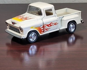 Kinsmart 1955 Chevrolet Stepside Pickup w/ Flames Diecast Toy Truck Cream - Picture 1 of 14