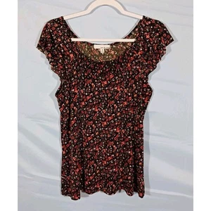 Lucy & Laurel Women's Medium Black and Red Floral Blouse with Flutter Sleeves - Picture 1 of 7