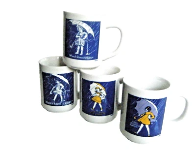 Morton Salt Set Of Four Vintage Ads Coffee Mugs Cups Excellent - Image 1 of 3