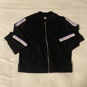 Women Old Navy Active Black Track Jacket Zip Up Stripe Sleeves Black Size Large - Picture 1 of 11