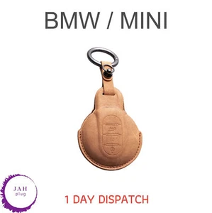 LEATHER BROWN CAR KEY FOB COVER CASE FOR BMW MINI COOPER CLUBMAN F54 F56 R55 - Picture 1 of 4