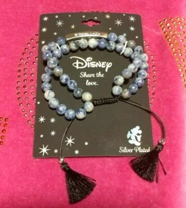 Disney Mickey silver Love blue Sodalite stone bead tassel bracelet - Picture 1 of 7