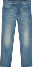 GUCCI Denim Tapered Pants Michele Tiger Embroidery Size 33 Blue Authentic