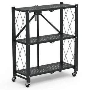 Collapsible 3 Tier Metal Storage Rack Shelf Foldable Garage Storage Organizer - Picture 1 of 13