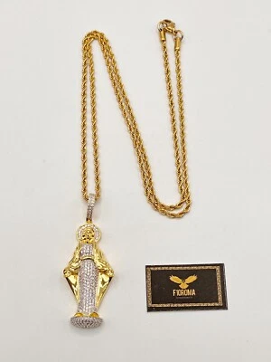 Collana in ottone placcato in oro con ciondolo madonna e cz anallerg. - Immagine 1 di 2