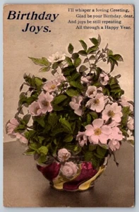 Alegría de cumpleaños, rima, flores, postal de felicitación vintage de 1923 - Imagen 1 de 2