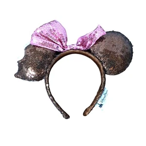 Disney Parks Minnie Mickey Ears Chocolate Ice Cream Bar Sequins Headband w/ Bow - Picture 1 of 4