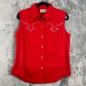 Top sin mangas Banjo Dallas para mujer grande rojo perla botones pedrería occidental - Imagen 1 de 10