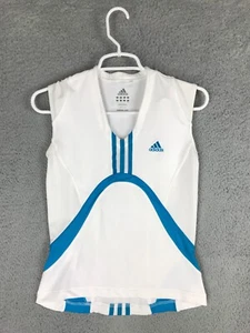 Adidas Girl Climacool Shortsleeve V Neck White Tennis Top Size XL 16 - Picture 1 of 10