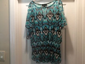 Woman’s INC, Size XL, Sheer, Elastic Drop Waist, Multi Color ,Dolman Sleeve Top - Picture 1 of 8
