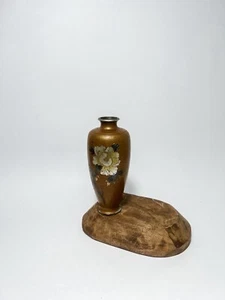 Vintage Japanese Brass Mixed Metal Vase, Flower Design - Picture 1 of 8