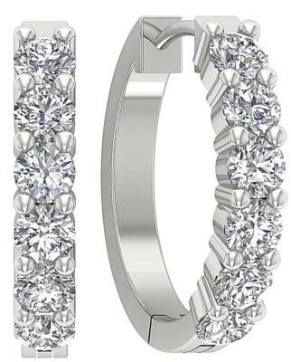 I1 G 0.80 Ct Natural Diamond Hoops Earrings Prong Set 14K White Yellow Rose Gold - Image 1 of 4