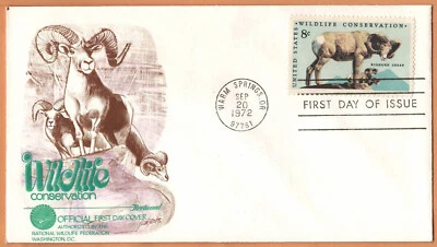 US WARM SPRINGS OR. 1972 Very Fine FDC Wildlife Conservation Bighorn Sheep 8c. - Image 1 of 2
