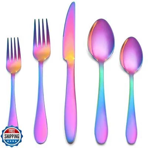 LIANYU 40-Piece Rainbow Silverware Set for 8, Stainless Steel Colorful Flatwa - Picture 1 of 5