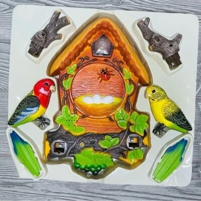 Nuevo con etiquetas Vintage Raro Hermoso Pájaros Animados Movimiento Canto Reloj de Pared Decoración Foto 1 de 4