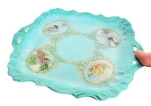 Vintage MCM Hand Painted Gold Victorian Trinket Dish Vanity Tray Signed 9" x 7" - Picture 1 of 7