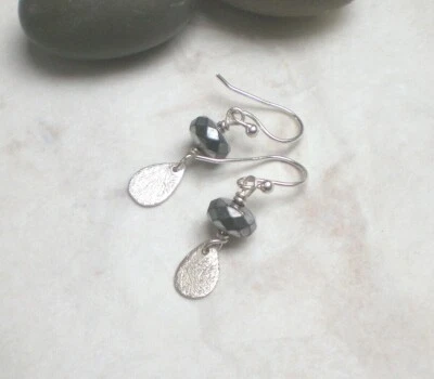 SALE! Bisher 16€ Tropfen Ohrringe HÄMATIT 925 Silber, grau facettiert d482 - Bild 1 von 3