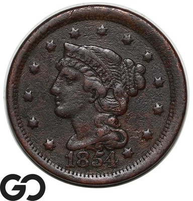 1854 Large Cent, Braided Hair - Image 1 of 3
