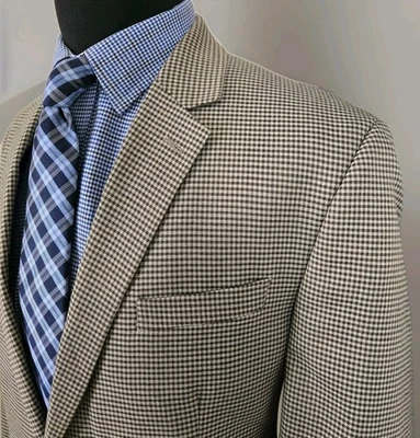 Michael Kors Check Blazer Men 44L Brown / Beige Two Button Suit Jacket - Image 1 of 4