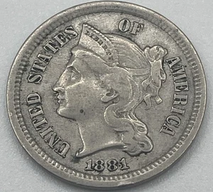 1881 Three Cent Nickel-Full Liberty-Choice XF Details - Nice Coin. (lot 71) - Picture 1 of 2