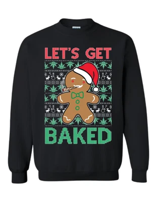 Suéter Feo Navidad Pan de Jengibre Let's Get Baked Negro XL Gildan 18000 Divertido Foto 1 de 4